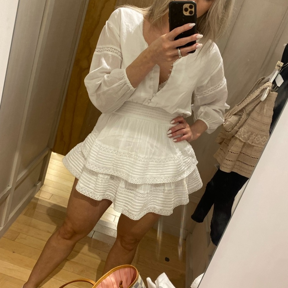 aerie White Tiered Eyelet Mini Dress